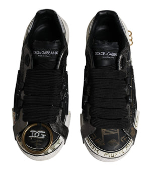 Dolce & Gabbana Schwarze Weiße Portofino Low Top Sneaker Schuhe