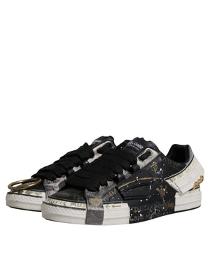 Dolce & Gabbana Schwarze Weiße Portofino Low Top Sneaker Schuhe