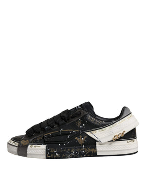 Dolce & Gabbana Schwarze Weiße Portofino Low Top Sneaker Schuhe