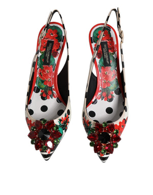 Dolce & Gabbana Multicolor Leder Kristall Absätze Slingback Schuhe