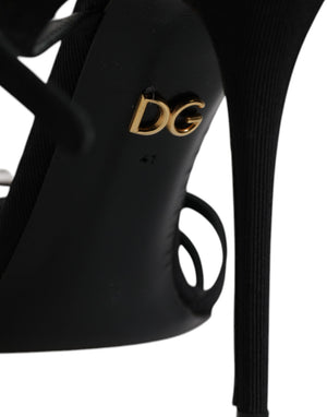 Dolce & Gabbana Schwarze Leder Sandalen mit Kristall-Absatz