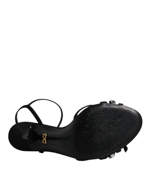 Dolce & Gabbana Schwarze Leder Sandalen mit Kristall-Absatz