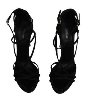 Dolce & Gabbana Schwarze Sandalen aus Wildleder mit Knöchelriemen