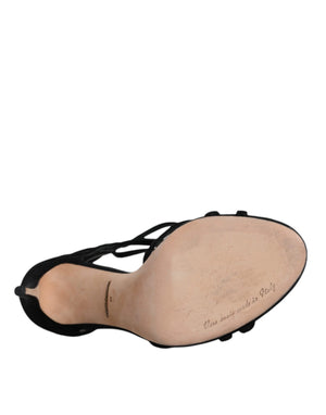 Dolce & Gabbana Schwarze Sandalen aus Wildleder mit Knöchelriemen