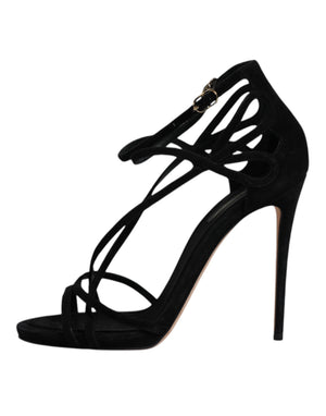 Dolce & Gabbana Schwarze Sandalen aus Wildleder mit Knöchelriemen
