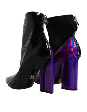 Dolce & Gabbana Lila Schwarz Spitzstiefel Schuhe