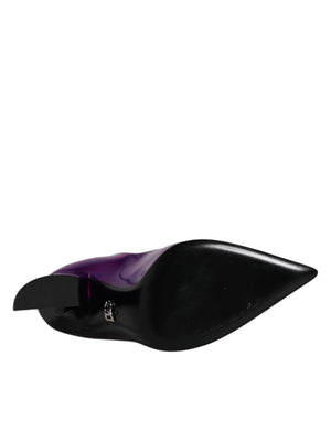 Dolce & Gabbana Lila Schwarz Spitzstiefel Schuhe