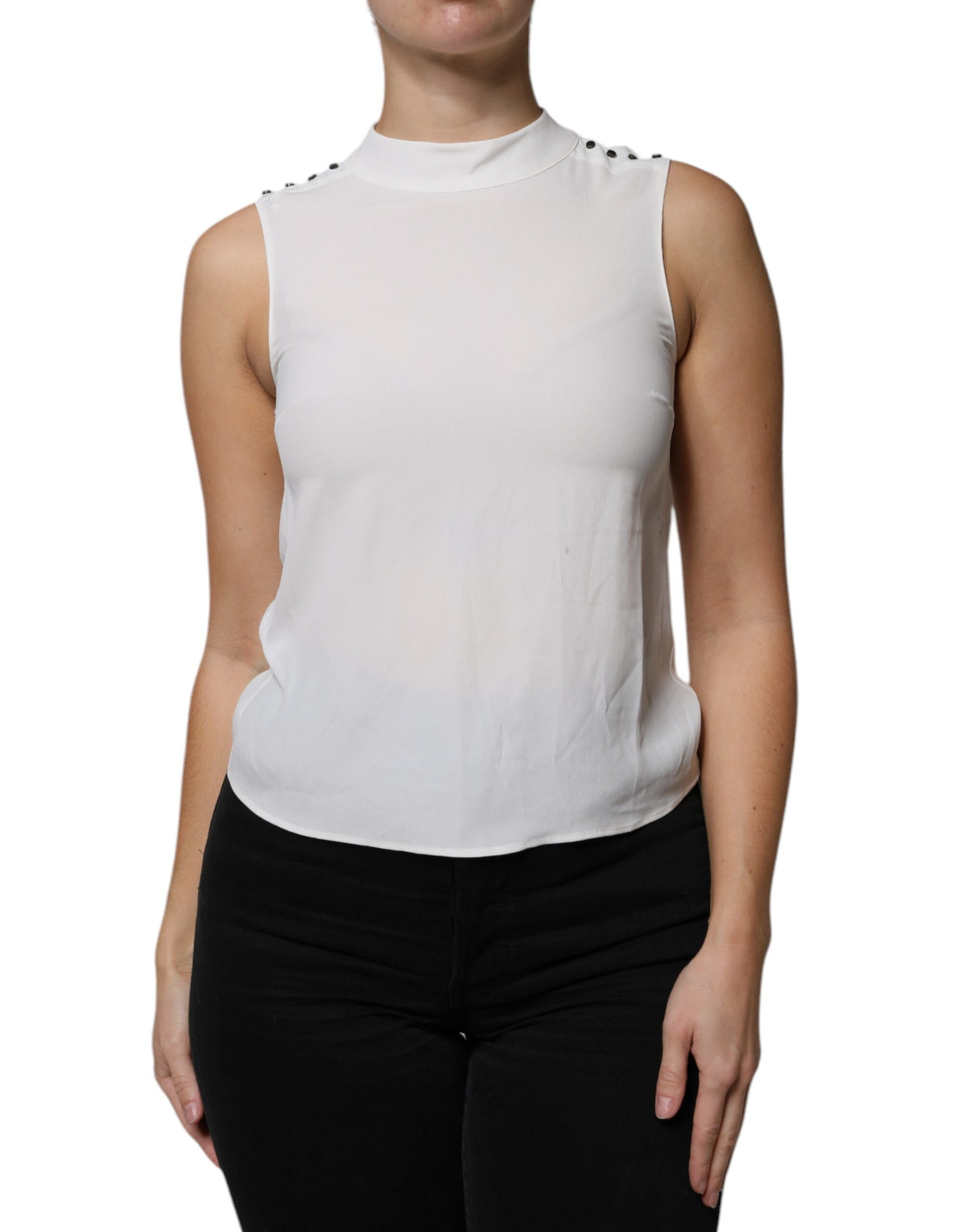 Patrizia Pepe Weißes Tanktop-Blusentop mit Stehkragen und ohne Ärmel