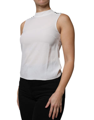 Patrizia Pepe Weißes Tanktop-Blusentop mit Stehkragen und ohne Ärmel