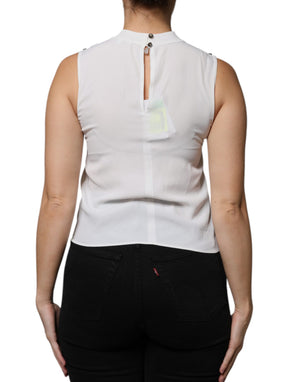 Patrizia Pepe Weißes Tanktop-Blusentop mit Stehkragen und ohne Ärmel