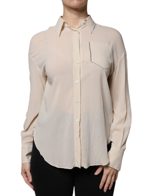 Brunello Cucinelli Beige Seidenmischung Hemdbluse mit Kragen