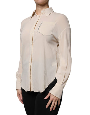 Brunello Cucinelli Beige Seidenmischung Hemdbluse mit Kragen