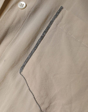 Brunello Cucinelli Beige Seidenmischung Hemdbluse mit Kragen