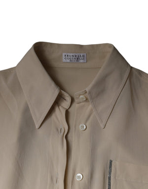 Brunello Cucinelli Beige Seidenmischung Hemdbluse mit Kragen