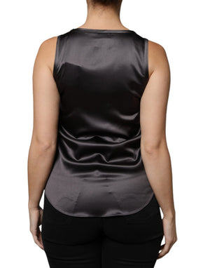 Brunello Cucinelli Schwarzes ärmelloses Tanktop aus Seidenmischung