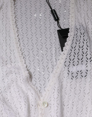 Dolce & Gabbana Weißer Seidenstrickpullover mit Knopfleiste