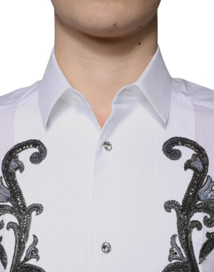 Dolce & Gabbana Weißes Slim Fit Barock GOLD Herren-Hemd
