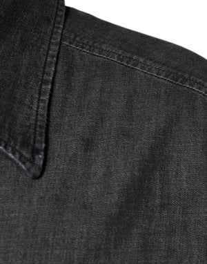 Dolce & Gabbana Schwarzes Logo-Baumwollhemd mit Knopfleiste aus Denim