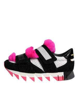 Dolce & Gabbana Schwarz Rosa Pelz Verschönert Turnschuhe Schuhe
