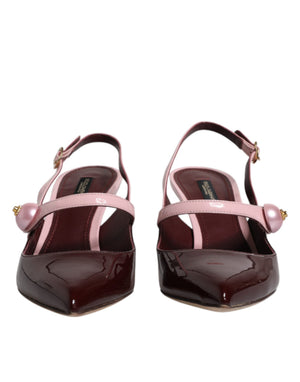 Dolce & Gabbana Rosa Maroon Leder Kitten Heels Slingbacks Schuhe