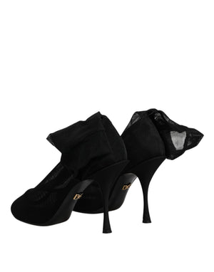 Dolce & Gabbana Schwarz Seide Mesh Socke Stil Stiefel Schuhe
