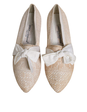 Dolce & Gabbana Beige Ribbon Stoff Ballerina Flats Schuhe