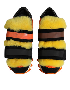Dolce & Gabbana Multicolor Pelz verschönert Turnschuhe Schuhe