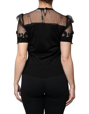 Dolce & Gabbana Schwarzes Blusentop mit floraler Spitze und kurzen Ärmeln