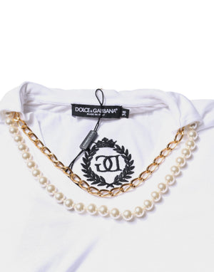 Dolce & Gabbana Weißes Baumwollketten-T-Shirt mit kurzen Ärmeln