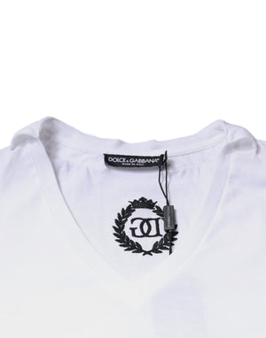 Dolce & Gabbana Weißes Baumwollketten-T-Shirt mit kurzen Ärmeln