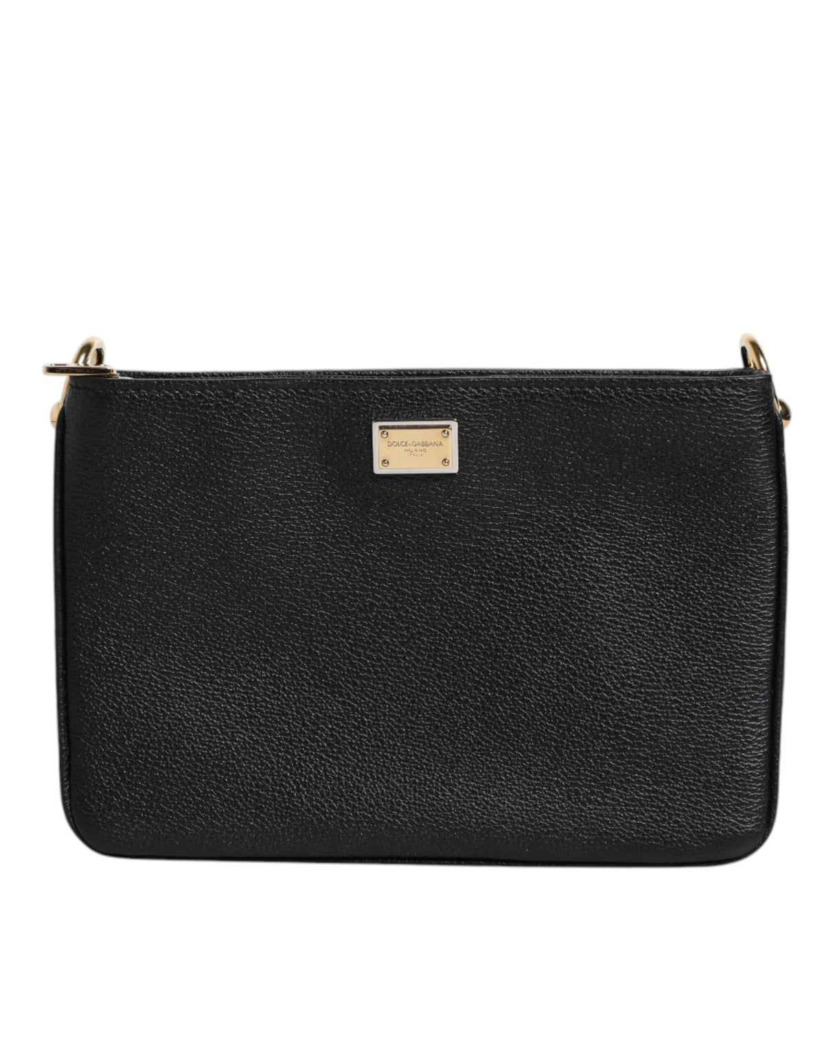 Dolce & Gabbana Schwarzes Narbenleder Logo-Plakette Clutch Bag