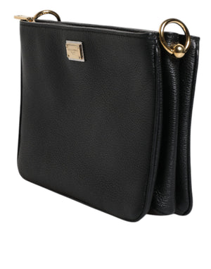 Dolce & Gabbana Schwarzes Narbenleder Logo-Plakette Clutch Bag