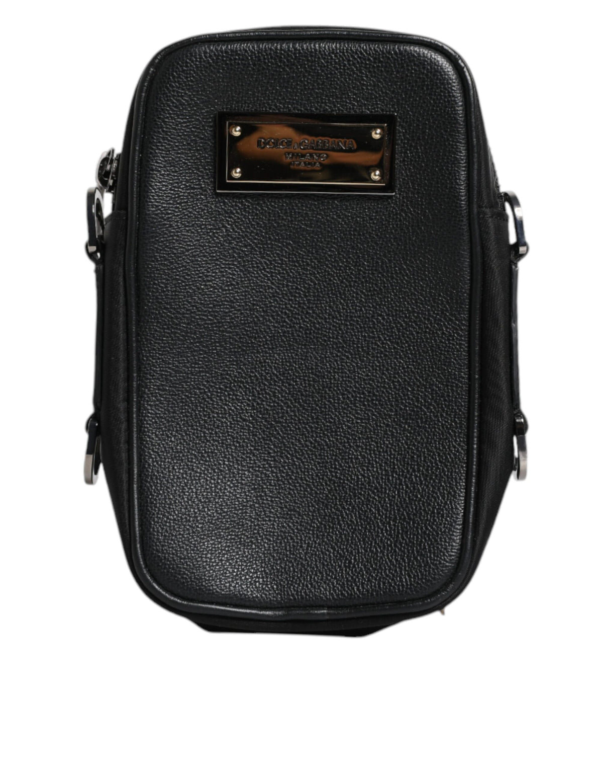 Dolce & Gabbana Schwarzes Narbenleder Logo-Plakette Clutch Bag