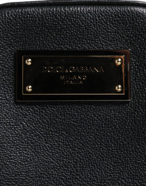 Dolce & Gabbana Schwarzes Narbenleder Logo-Plakette Clutch Bag