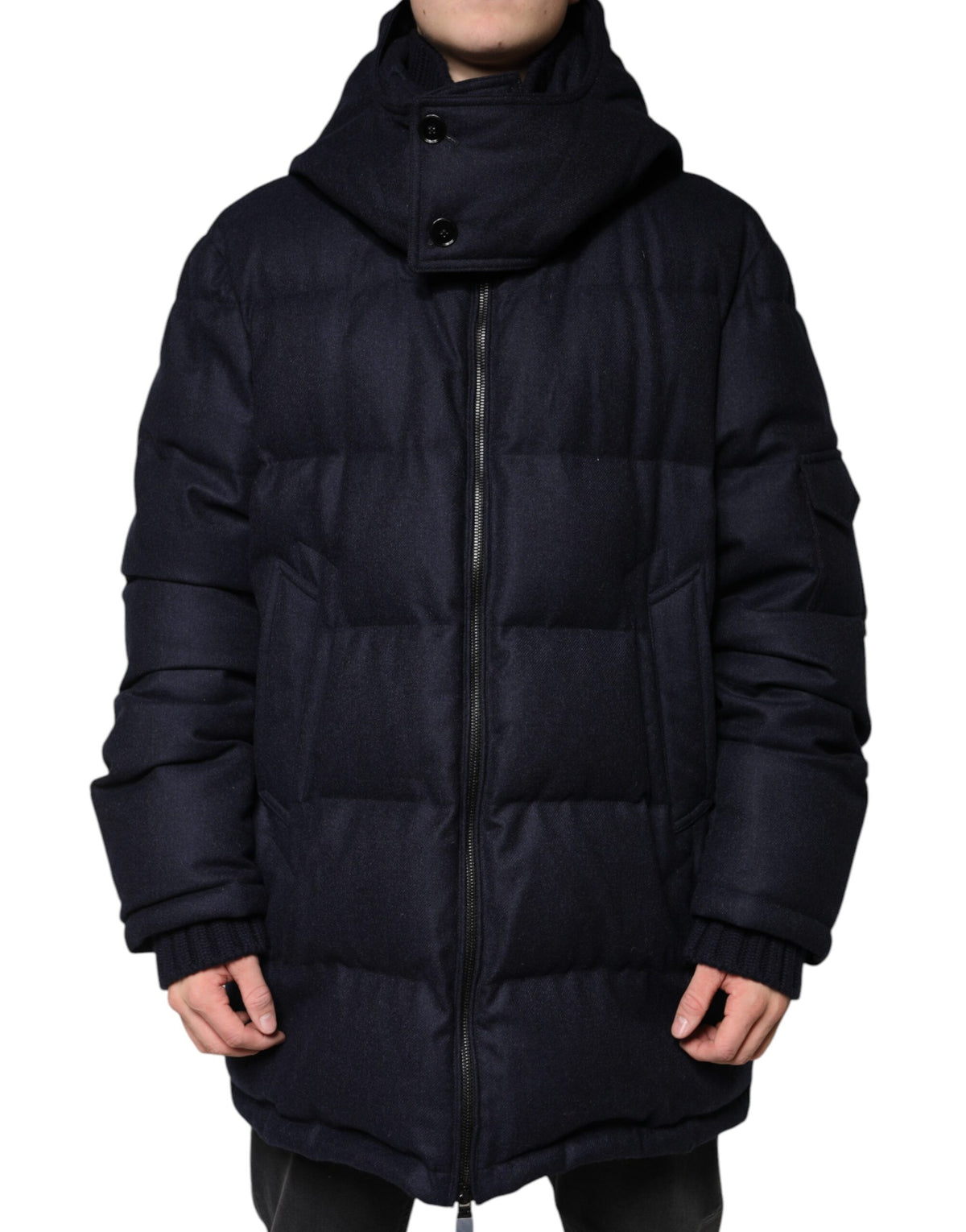 Dolce & Gabbana Schwarzes Nylon mit Kapuze Puffer Männer Mantel Jacke