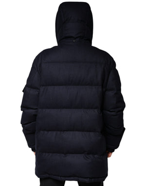 Dolce & Gabbana Schwarzes Nylon mit Kapuze Puffer Männer Mantel Jacke