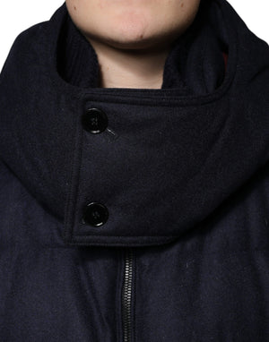Dolce & Gabbana Schwarzes Nylon mit Kapuze Puffer Männer Mantel Jacke