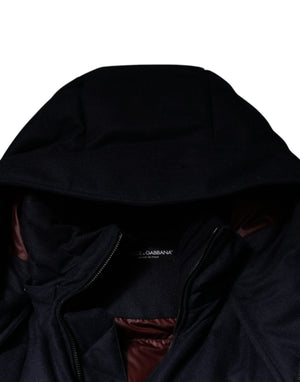 Dolce & Gabbana Schwarzes Nylon mit Kapuze Puffer Männer Mantel Jacke