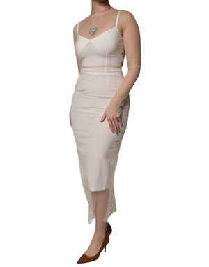 Dolce & Gabbana Weißes durchsichtiges Tüll-Bustier Bodycon Midikleid