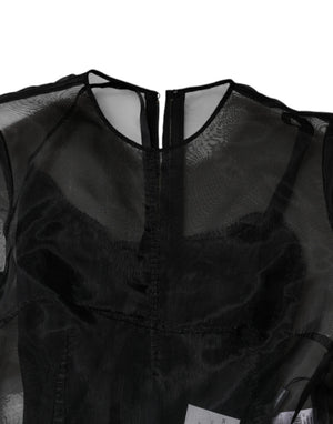 Dolce & Gabbana Schwarzes Tüll A-Linie Midi Cocktailkleid Kleid