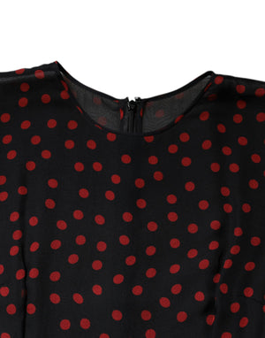 Dolce & Gabbana Schwarz-rot gepunktetes Midikleid aus Seide in Lagen