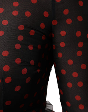 Dolce & Gabbana Schwarz-rot gepunktetes Midikleid aus Seide in Lagen