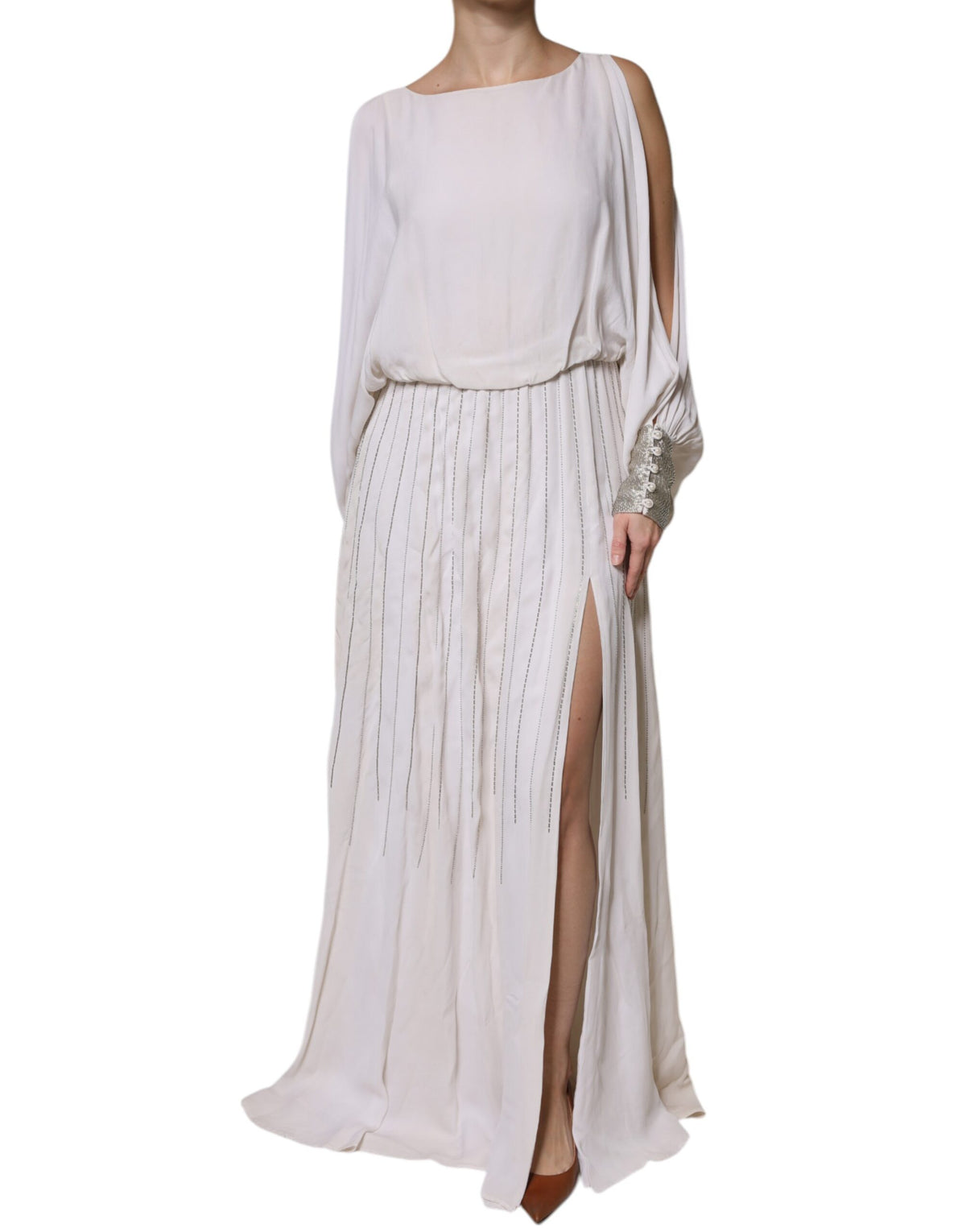 Christian Pellizzari Weißes verschönertes langes Maxikleid