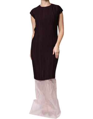 Barbara Casasola Braunes Seidenmantel-Maxikleid mit kurzen Ärmeln