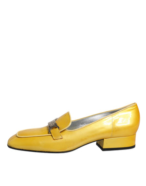 Dolce & Gabbana Gelbe Leder Logo Plaque Slip On Mokassin Schuhe