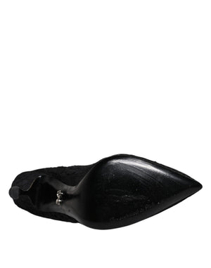Dolce & Gabbana Schwarz Spitze Kristalle Mary Jane Pumps Schuhe