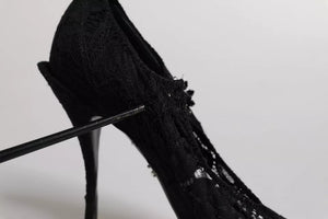 Dolce & Gabbana Schwarz Spitze Kristalle Mary Jane Pumps Schuhe