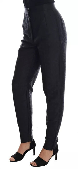 Dolce & Gabbana Schwarze Brokathose mit hoher Taille und Blumenmuster