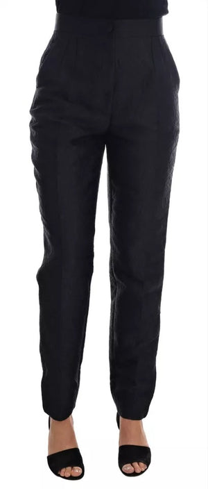 Dolce & Gabbana Schwarze Brokathose mit hoher Taille und Blumenmuster