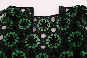 Dolce & Gabbana Grünes geblümtes Ricamo A-Linien-Shiftkleid